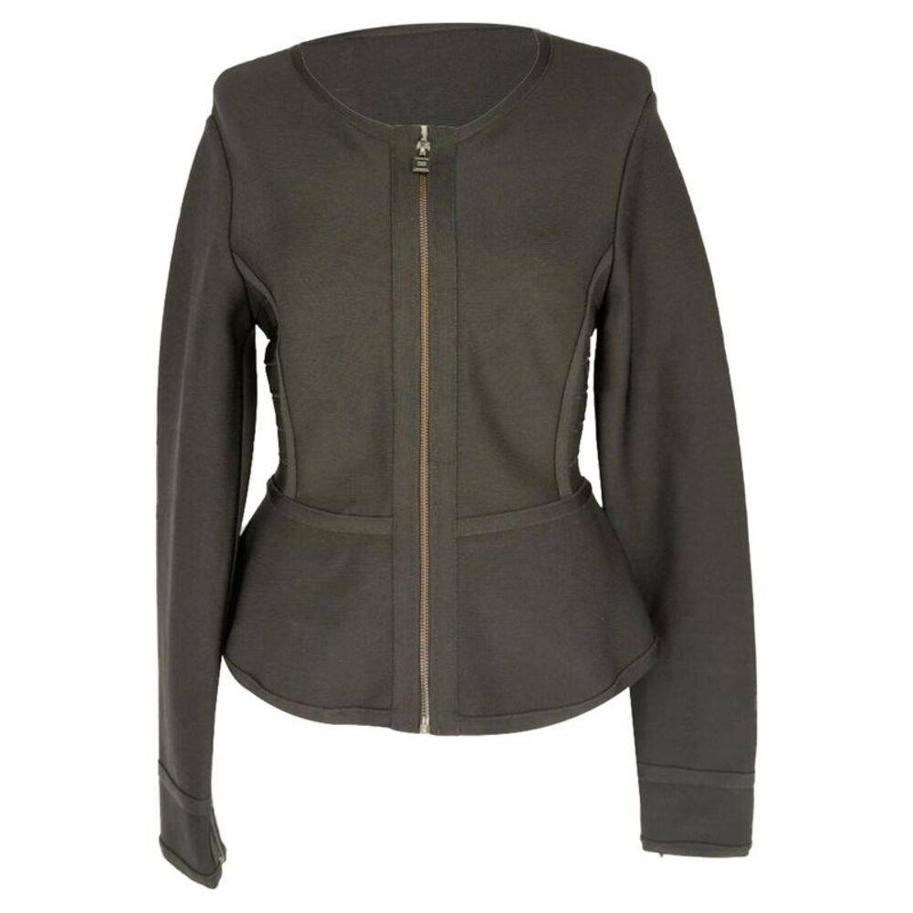 Herve Leger Zip-Up Peplum Blazer in Black Rayon